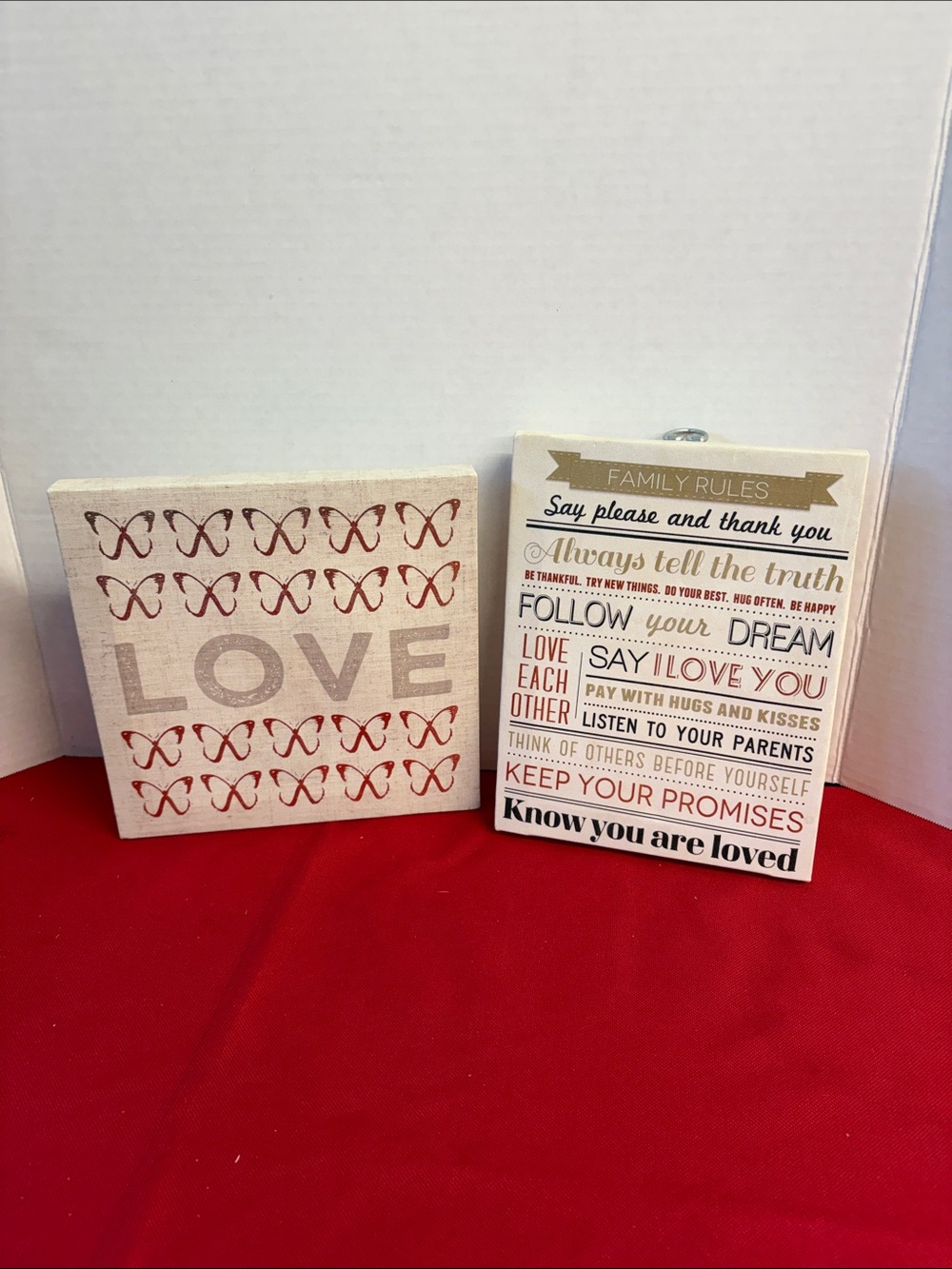 Canvus LOVE & Family Rules Decorative Wood Signs lot of 2
